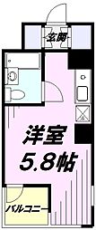 国分寺シティハイツ ワンルームの間取図画像