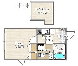 都営大江戸線 東中野駅 徒歩10分の賃貸アパート 2階1Kの間取り
