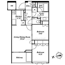 ザ・パークハウス広尾羽澤 2LDKの間取図画像
