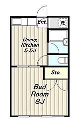 小田急江ノ島線 東林間駅 徒歩8分の賃貸マンション 1階1DKの間取り
