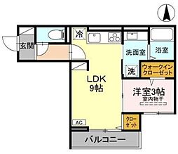 D-Sereno富士見町 2階1LDKの間取り