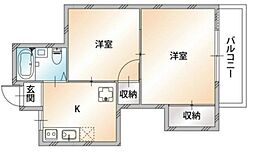 メゾンソレイユ 2階2Kの間取り