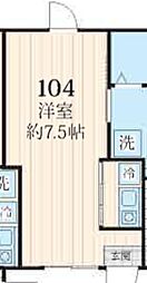 サザンロード西ヶ原 1階ワンルームの間取り