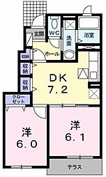 グランドゥール　ソフィア　II 1階2DKの間取り
