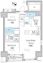 デュオフラッツ日本橋水天宮 13階2SLDKの間取り