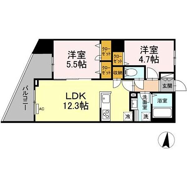 GRAND　SOLEIL 210｜神奈川県川崎市高津区上作延１丁目(賃貸マンション2LDK・2階・51.35㎡)の写真 その2