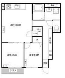 MQuarto三郷中央 1階2LDKの間取り
