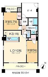 リーフコンフォート新小岩 2LDKの間取図画像