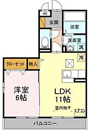 ブランシュール B 1階1LDKの間取り