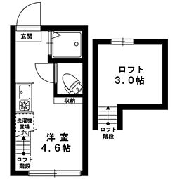ジュネス中野坂上 2階ワンルームの間取り