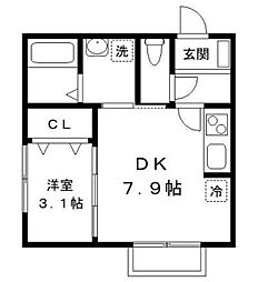 ドルフK-3 1DKの間取図画像