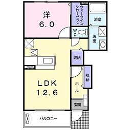 ヴァンクール貴志川II 1階1LDKの間取り