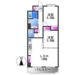 コーラルハイツ平野 2LDKの間取図画像