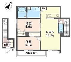 エクラージュ 00203 ｜ 東京都目黒区目黒１丁目17-3（賃貸アパート2LDK・2階・67.25㎡） その2