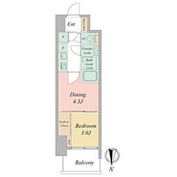 セレニテ東梅田アリエ 2Kの間取図画像