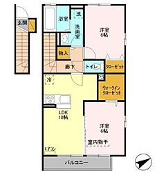 SUN EAST 2階2LDKの間取り