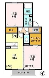 トレグラース C棟 2階2DKの間取り