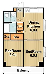 小田急小田原線 新百合ヶ丘駅 徒歩13分の賃貸マンション 3階2DKの間取り