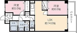 大宮パークサイドメゾン 4階2LDKの間取り