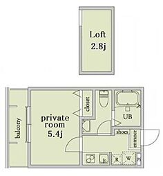 アーベインテラス氷川台 3階1Kの間取り