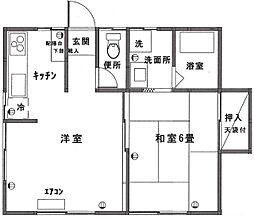 RJフルーリー 2階1DKの間取り
