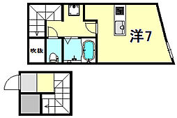 阪神本線 打出駅 徒歩5分の賃貸アパート 3階ワンルームの間取り