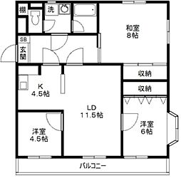サーパス上さぎ 1号館 2階3LDKの間取り
