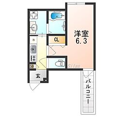 ALEGRIA津久野North 2階1Kの間取り