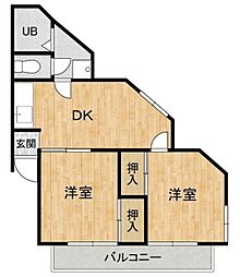 グリーンコート 2階1LDKの間取り