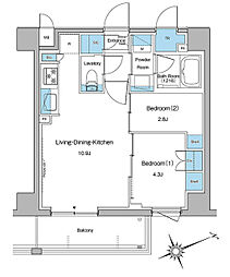 ルフォンプログレ中野坂上 3階2LDKの間取り