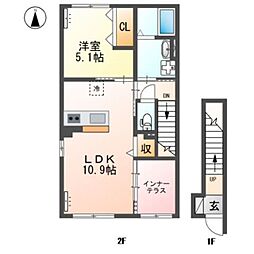 レオン 2階1LDKの間取り