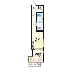 ハーモニーテラス平野西II 1DKの間取図画像