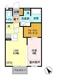 Villa Hermitage Court 1階1LDKの間取り