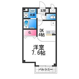 JR阪和線 鳳駅 徒歩3分の賃貸マンション 4階1Kの間取り