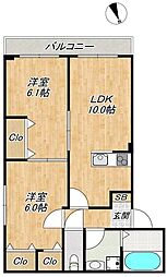 Central Villa K(セントラルヴィラケー) 2LDKの間取図画像