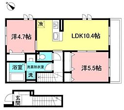 プレミエール上石原 2階2LDKの間取り