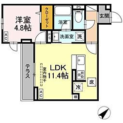 ジェルベーラ東柏ケ谷 1LDKの間取図画像