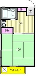 パールハイツ 2階1DKの間取り