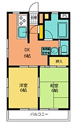 平和橋パールコーポ 2DKの間取図画像