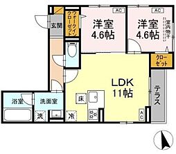 D-ZEST 1階2LDKの間取り