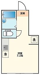 クレストウッド 1階ワンルームの間取り