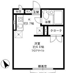 ディアコート東池袋 1階1Kの間取り
