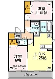 リルシア 2階2LDKの間取り