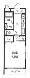 フラットエムズ 1Kの間取図画像