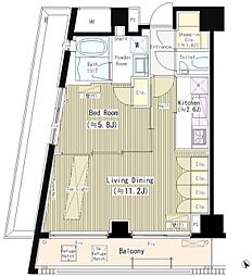 六本木エムケイアートレジデンス 1LDKの間取図画像