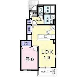 リヴェール松島I 1階1LDKの間取り