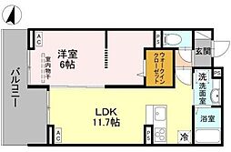 グランヴィル 3階1LDKの間取り