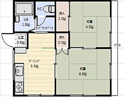ハラックス2 2DKの間取図画像