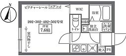 COCOCUBEニシニッポリ 1Kの間取図画像