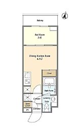 サニバス飯田橋 1階1DKの間取り